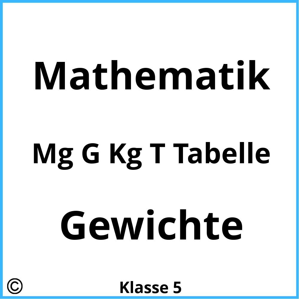 Mg G Kg T Tabelle