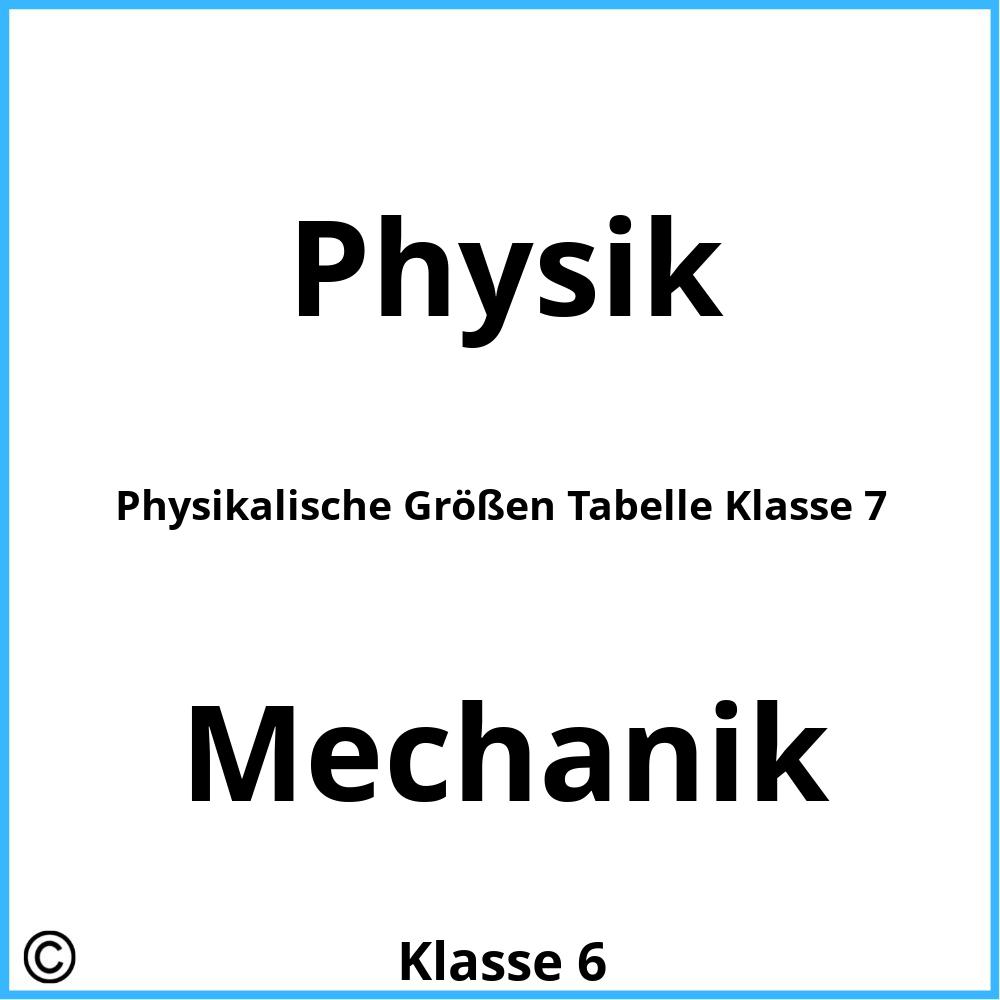 Physikalische Größen Tabelle Klasse 7